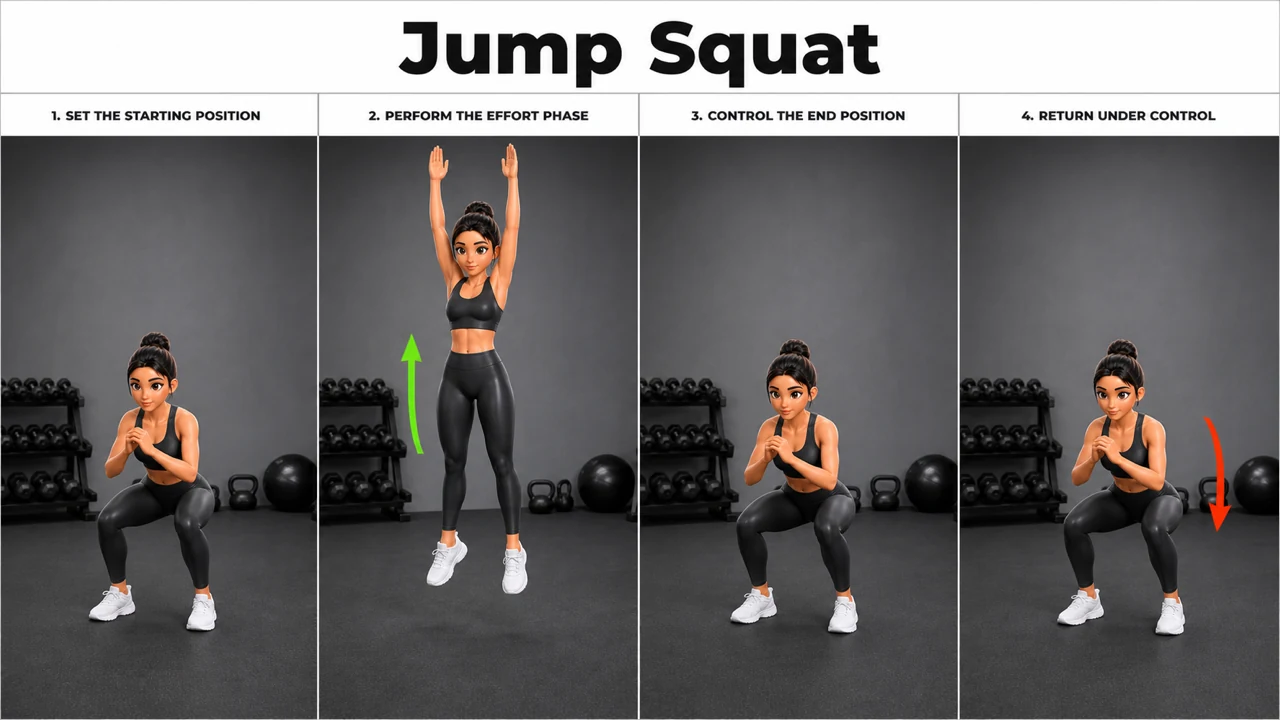 Jump Squat exercise image showing key movement positions