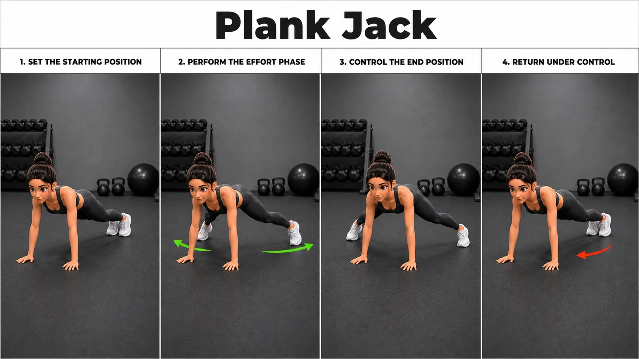Plank Jack exercise image showing key movement positions