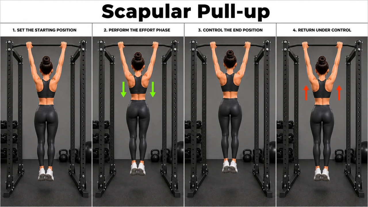 Scapular Pull-up exercise image showing key movement positions