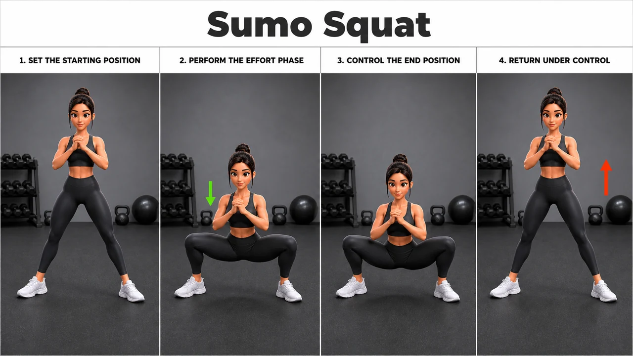 Sumo Squat exercise image showing key movement positions