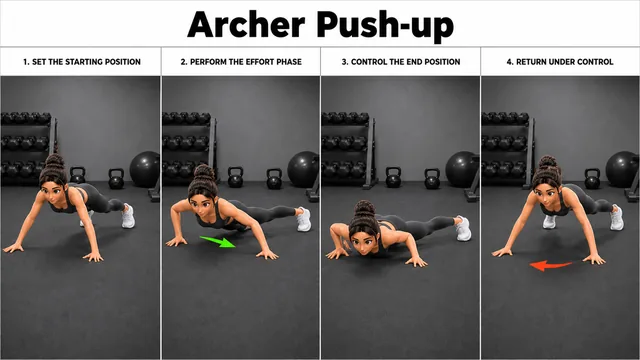 Archer Push-up exercise image showing key movement positions