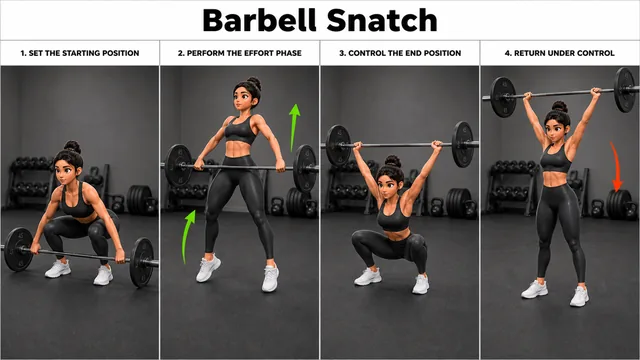Barbell Snatch exercise image showing key movement positions with barbell
