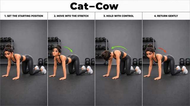 Cat–Cow exercise image showing key movement positions