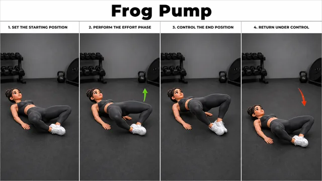 Frog Pump exercise image showing key movement positions
