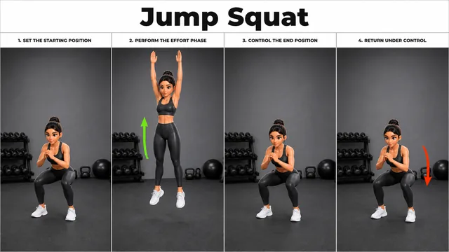 Jump Squat exercise image showing key movement positions