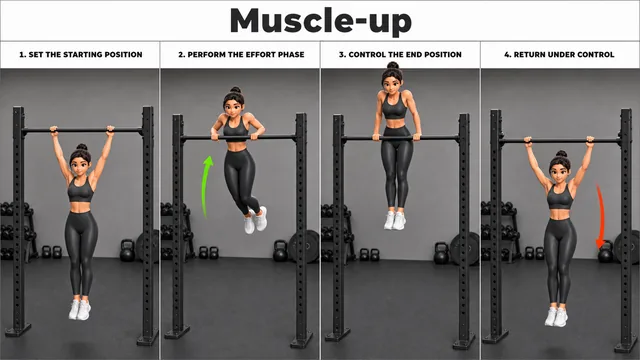 Muscle-up exercise image showing key movement positions