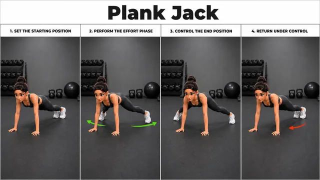 Plank Jack exercise image showing key movement positions