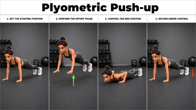 Plyometric Push-up exercise image showing key movement positions