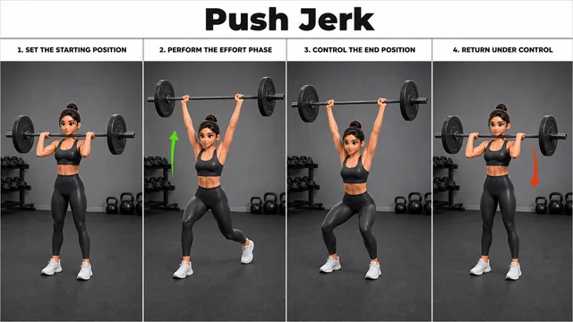 Push Jerk exercise image showing key movement positions with barbell