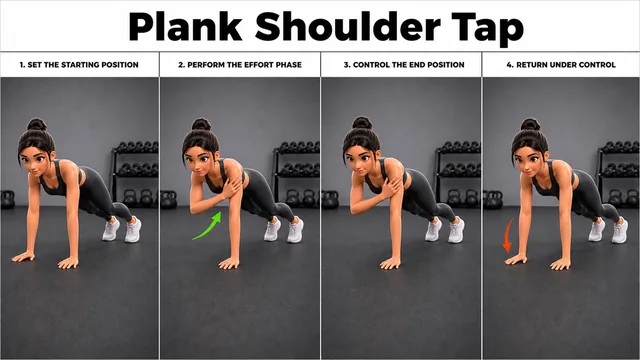 Plank Shoulder Tap exercise image showing key movement positions