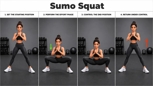 Sumo Squat exercise image showing key movement positions