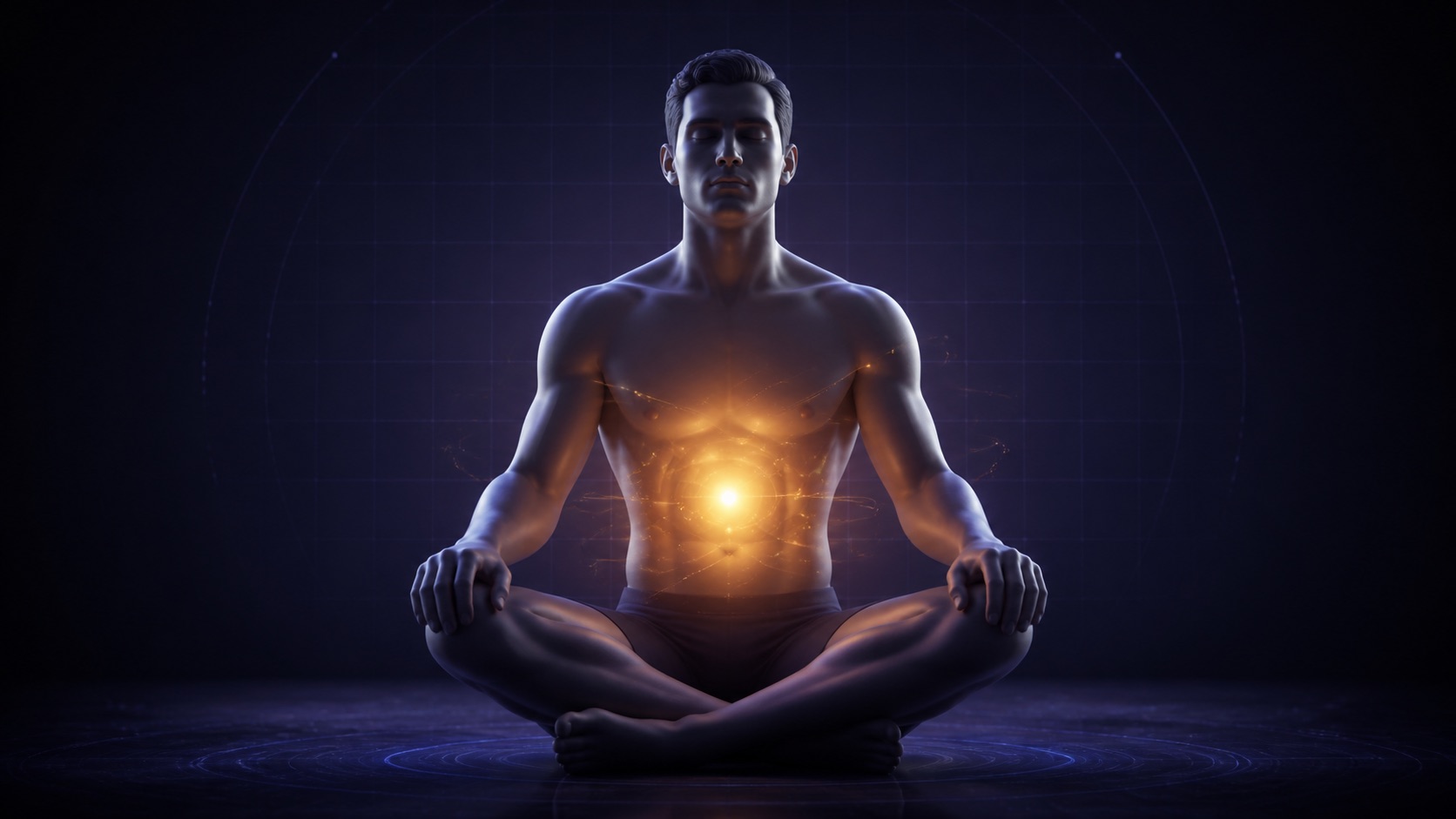 Resting athlete with a warm core glow representing basal metabolic rate