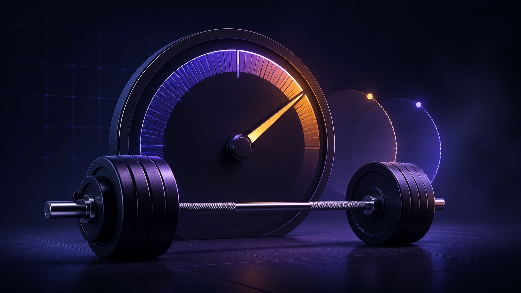 Barbell beside an effort dial representing RPE and reps in reserve