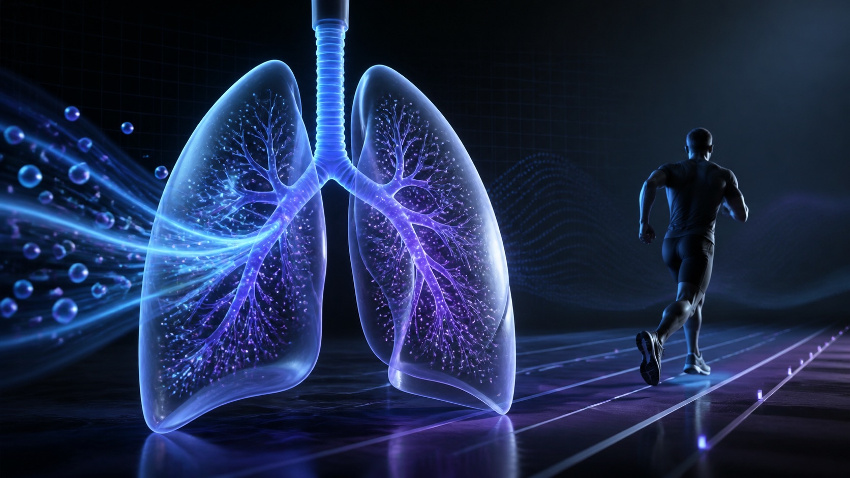 Lungs, oxygen particles, and a runner representing aerobic capacity