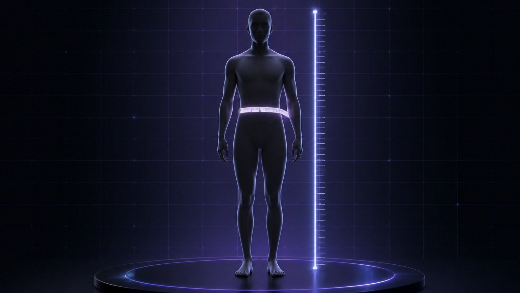 Body silhouette with waist tape and height ruler for waist-to-height ratio